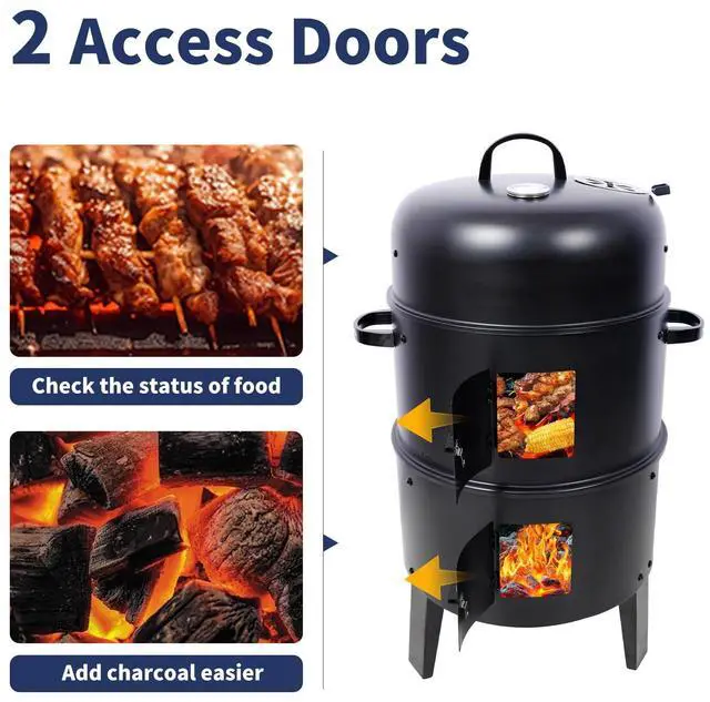 Alt view image 7 of 7 - 16 inch Vertical Charcoal Smoker, Mini BBQ Grill, Fire Pit, 3-in-1 with Built-in Thermometer, Adjustable Air Vent, Idea for Parties, Backyard, Patio, Camping