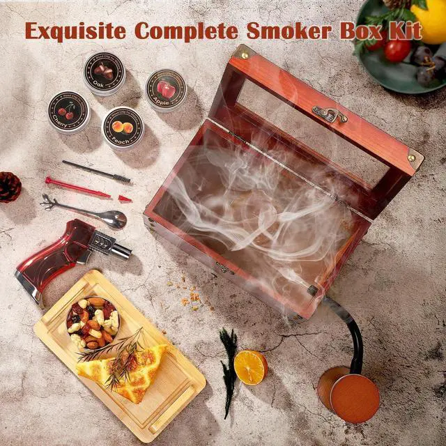 Alt view image 2 of 7 - Cocktail Smoker Kit, Whiskey Smoker Kit with Smoking Gun, Old Fashioned Bourbon Smoker Box and 4 Flavors Wood Chips, Unique Anniversary Birthday Gifts for Men, Dad, Husband (No Butane)