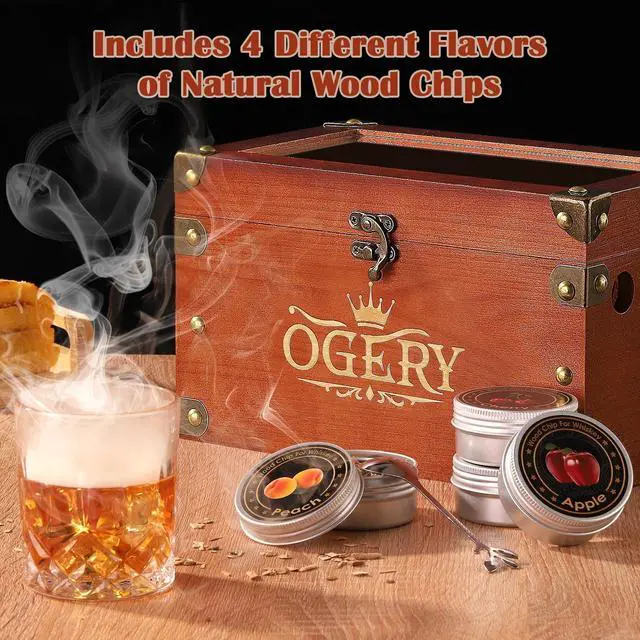 Alt view image 4 of 7 - Cocktail Smoker Kit, Whiskey Smoker Kit with Smoking Gun, Old Fashioned Bourbon Smoker Box and 4 Flavors Wood Chips, Unique Anniversary Birthday Gifts for Men, Dad, Husband (No Butane)