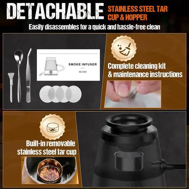 Alt view image 6 of 7 - Rechargeable Patented Cold Smoking Gun 0 Oil Smoke Contact & Prevents Tar Clogging, Type-C/Battery, Handheld Smoke Infuser for Cocktails Meat Cheese & Weed, Ideal Gift for Men (Butane not included)