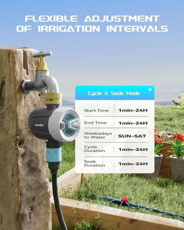 Alt view image 5 of 7 - WiFi Water Timer, Brass Inlet Smart Hose Faucet Timer, Automatic Irrigation System Controller for Yard Watering, APP Control via 2.4Ghz WiFi and Bluetooth (V2, 2025 Release)