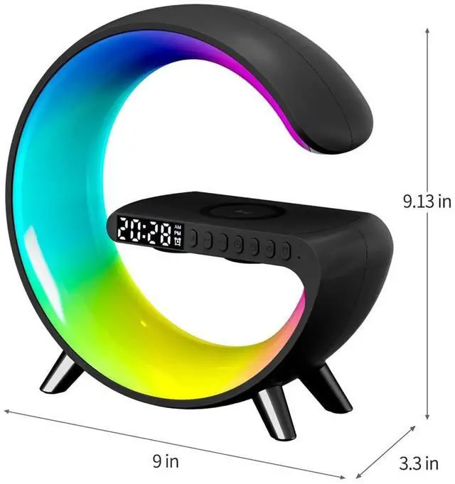 Alt view image 7 of 7 - Smart LED Table Lamp, 4-in-1 Wireless Charger, Night Light, Alarm Clock, and Bluetooth Speaker with App Control for Bedroom, Office, and Home Decor (Black)