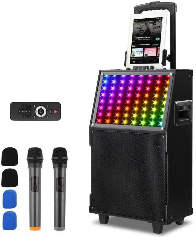 Main image of Karaoke Machine with 2 Wireless Microphones, Portable Outdoor & Indoor Bluetooth Speaker with Multi Light Modes, 12" Speakers for Party, Home, Game, DJ, Adults