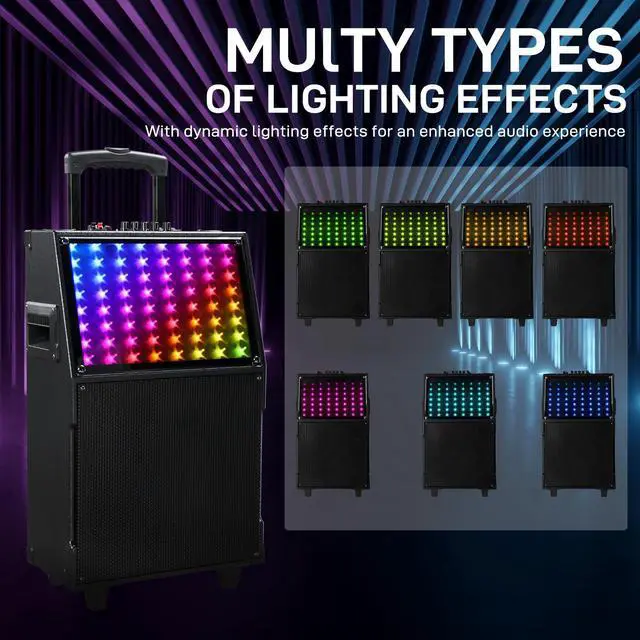 Alt view image 5 of 7 - Karaoke Machine with 2 Wireless Microphones, Portable Outdoor & Indoor Bluetooth Speaker with Multi Light Modes, 12" Speakers for Party, Home, Game, DJ, Adults