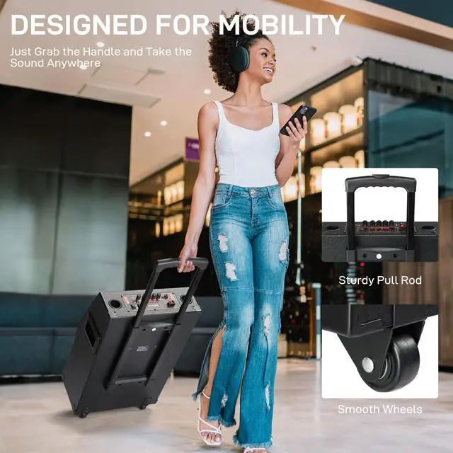 Alt view image 7 of 7 - Karaoke Machine with 2 Wireless Microphones, Portable Outdoor & Indoor Bluetooth Speaker with Multi Light Modes, 12" Speakers for Party, Home, Game, DJ, Adults