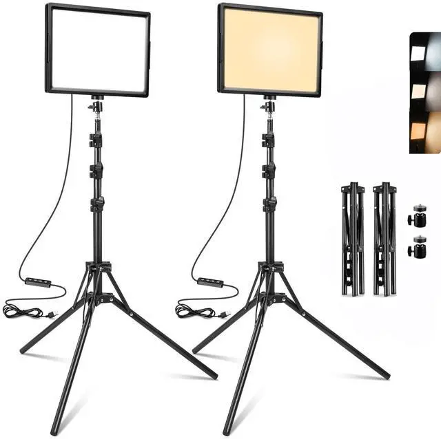 Main image of LED Photo Video Light 2-Pack, Bi-Color 2800-6500K Dimmable USB LED Continuous Light, 68" Photography Lighting Kit with Tripod Stand for Studios, YouTube TikTok Video Recording, Game Streaming