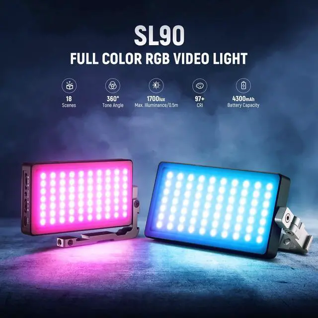 Alt view image 2 of 7 - 12W RGB Video Light, On Camera LED Panel Key Lighting for Streaming Selfie, 2500K-10000K CRI97+ App/2.4G Control 4300mAh Battery Desk Tripod Stand for Vlogging Video Recording Podcast, SL90