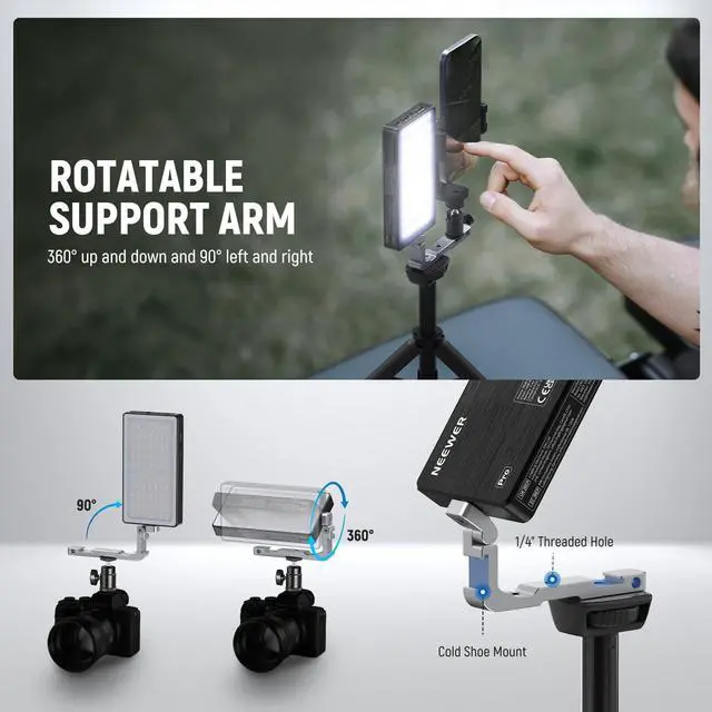 Alt view image 5 of 7 - 12W RGB Video Light, On Camera LED Panel Key Lighting for Streaming Selfie, 2500K-10000K CRI97+ App/2.4G Control 4300mAh Battery Desk Tripod Stand for Vlogging Video Recording Podcast, SL90