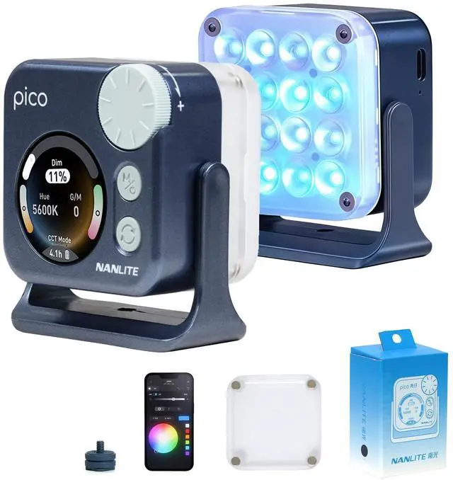 Main image of Pico Portable LED Fill Light Full Color RGB, Snap-On Attachment for Phone/Camera Photography, Live Streaming, Video Content Creation (Midnight Blue)