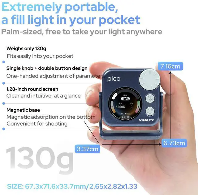 Alt view image 3 of 7 - Pico Portable LED Fill Light Full Color RGB, Snap-On Attachment for Phone/Camera Photography, Live Streaming, Video Content Creation (Midnight Blue)