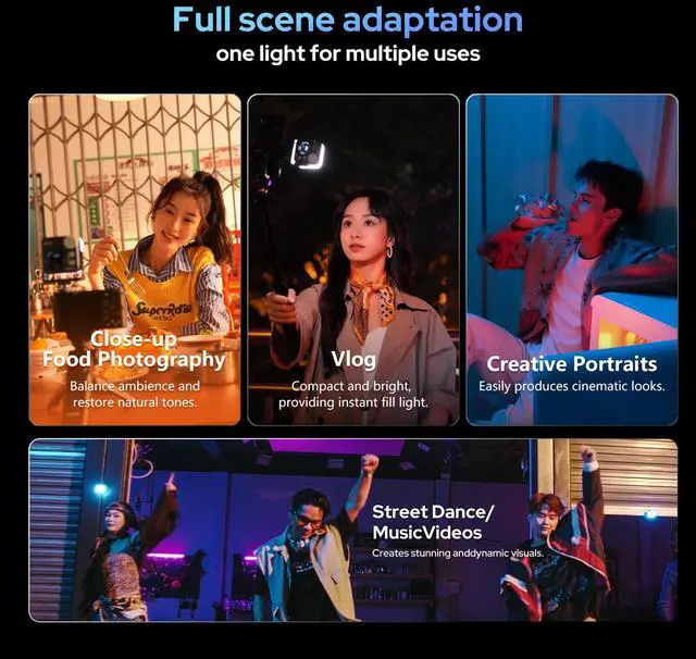 Alt view image 5 of 7 - Pico Portable LED Fill Light Full Color RGB, Snap-On Attachment for Phone/Camera Photography, Live Streaming, Video Content Creation (Midnight Blue)