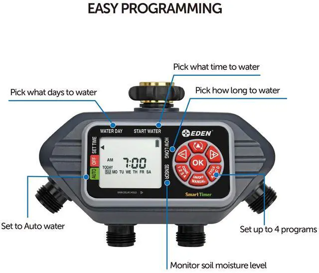 Alt view image 3 of 6 - 93413 Programmable Digital Water Timer 4-Zone, Compatible with Wireless Soil Moisture Sensor