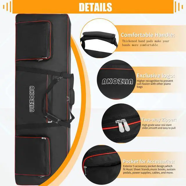 Alt view image 6 of 6 - 88 key Electric Piano Keyboard Gig Bag 57.5"X18"X6.75" with Adjustable Straps and 5-Pocket for Accessaries,88-Note Keyboard Case