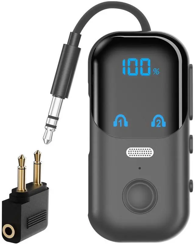 Main image of Bluetooth 5.4 Transmitter Receiver with aptX Adaptive, 2-in-1 Wireless Audio Adapter for Airplane Travel, Bluetooth Adapter for 2 AirPods, 3.5mm AUX Jack for TV Car Stereo Speakers - Dark Gray
