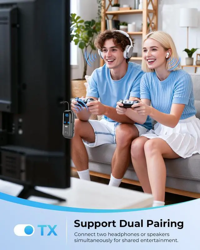 Alt view image 6 of 7 - Bluetooth 5.4 Transmitter Receiver with aptX Adaptive, 2-in-1 Wireless Audio Adapter for Airplane Travel, Bluetooth Adapter for 2 AirPods, 3.5mm AUX Jack for TV Car Stereo Speakers - Dark Gray