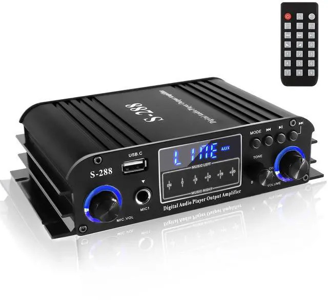 Main image of 4 Channel Bluetooth 5.0 Stereo Amplifier, 50Wx4 HiFi Power Amp, 1200W Max, USB/SD/FM, Class D Home Audio Receiver for Home Theater & Karaoke, Includes Remote & Power Adapter