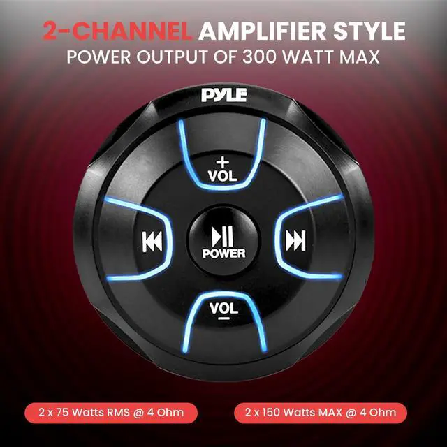 Alt view image 4 of 6 - Amplified Wireless Bluetooth Audio Controller - 300 Watt Bluetooth Media Button, Waterproof Marine Receiver Remote Control W/Aux, Mount for Car Truck Boat Marine Powersport Vehicles - PLMRBT18