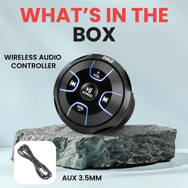 Alt view image 6 of 6 - Amplified Wireless Bluetooth Audio Controller - 300 Watt Bluetooth Media Button, Waterproof Marine Receiver Remote Control W/Aux, Mount for Car Truck Boat Marine Powersport Vehicles - PLMRBT18
