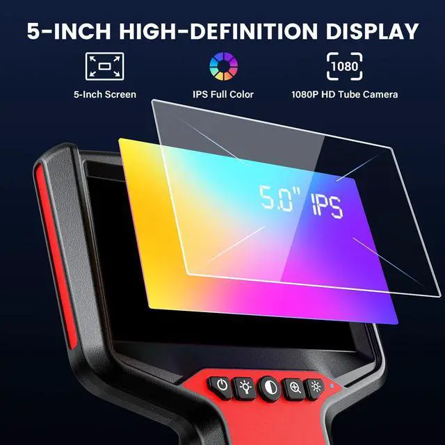 Alt view image 3 of 7 - Endoscope Camera with Light: 5" Dual-Lens Inspection Borescope Camera for Sewer - 16.4ft Waterproof Industrial Endoscope - Flexible Snake Bore Scope for Plumbing Automotive