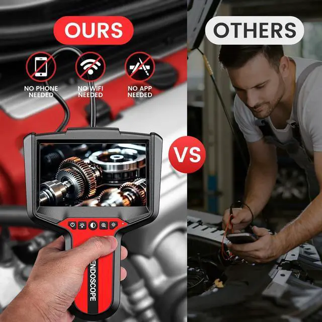 Alt view image 5 of 7 - Endoscope Camera with Light: 5" Dual-Lens Inspection Borescope Camera for Sewer - 16.4ft Waterproof Industrial Endoscope - Flexible Snake Bore Scope for Plumbing Automotive