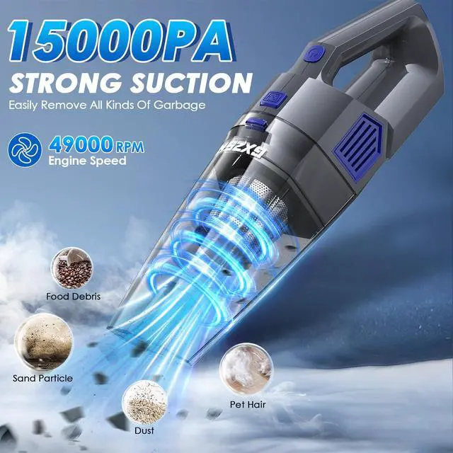 Alt view image 2 of 7 - Handheld Vacuum Cordless, 15000PA Strong Suction Hand Held Car Vacuum Cleaner Rechargeable, Portable Hand Vacuum with Multi-Nozzles & Washable Filter for Home Office, Car, Pets