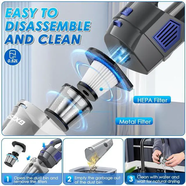 Alt view image 5 of 7 - Handheld Vacuum Cordless, 15000PA Strong Suction Hand Held Car Vacuum Cleaner Rechargeable, Portable Hand Vacuum with Multi-Nozzles & Washable Filter for Home Office, Car, Pets