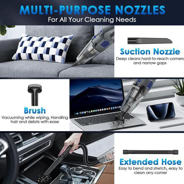 Alt view image 3 of 7 - Handheld Vacuum Cordless, 15000PA Strong Suction Hand Held Car Vacuum Cleaner Rechargeable, Portable Hand Vacuum with Multi-Nozzles & Washable Filter for Home Office, Car, Pets