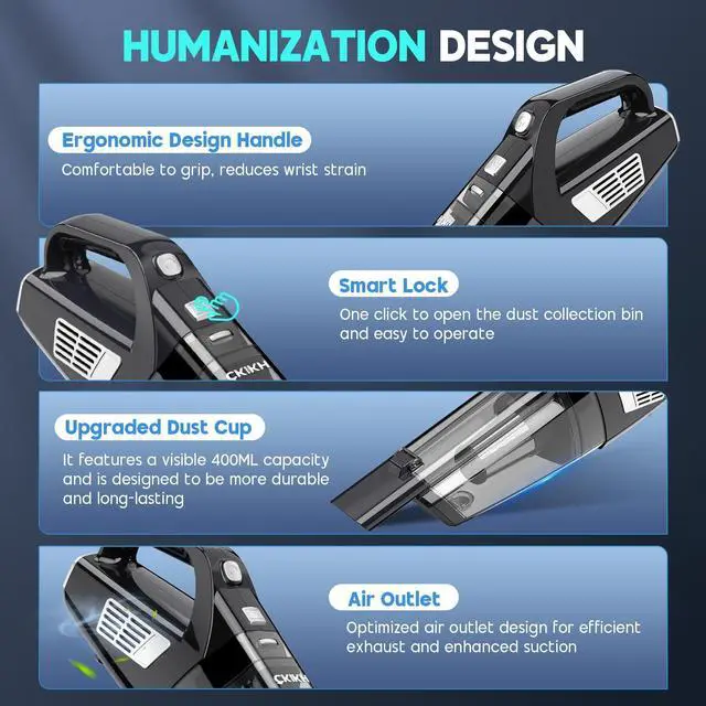 Alt view image 5 of 7 - Handheld Vacuum Cordless, 15000PA Strong Suction Hand Held Car Vacuum Cleaner Portable with Multi-Nozzles & Washable Filter, Lightweight Dust Busters Rechargeable for Home, Car, Office, Pets