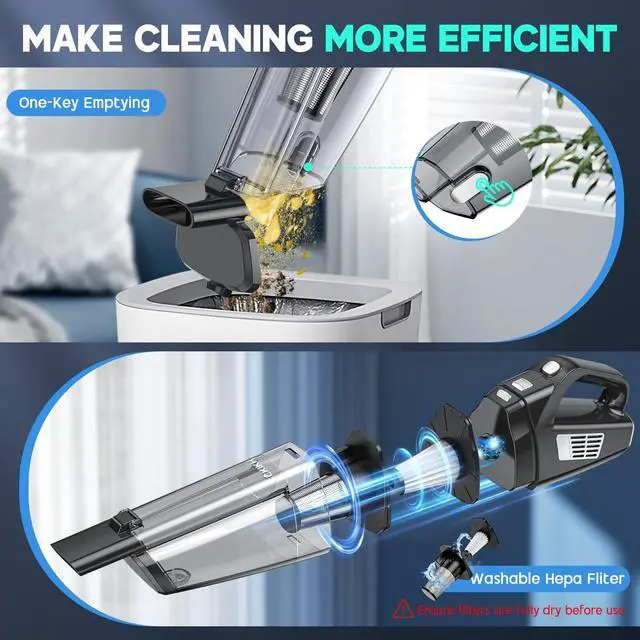 Alt view image 6 of 7 - Handheld Vacuum Cordless, 15000PA Strong Suction Hand Held Car Vacuum Cleaner Portable with Multi-Nozzles & Washable Filter, Lightweight Dust Busters Rechargeable for Home, Car, Office, Pets