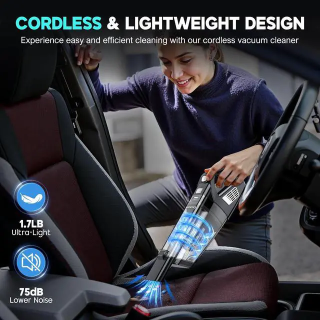 Alt view image 7 of 7 - Handheld Vacuum Cordless, 15000PA Strong Suction Hand Held Car Vacuum Cleaner Portable with Multi-Nozzles & Washable Filter, Lightweight Dust Busters Rechargeable for Home, Car, Office, Pets