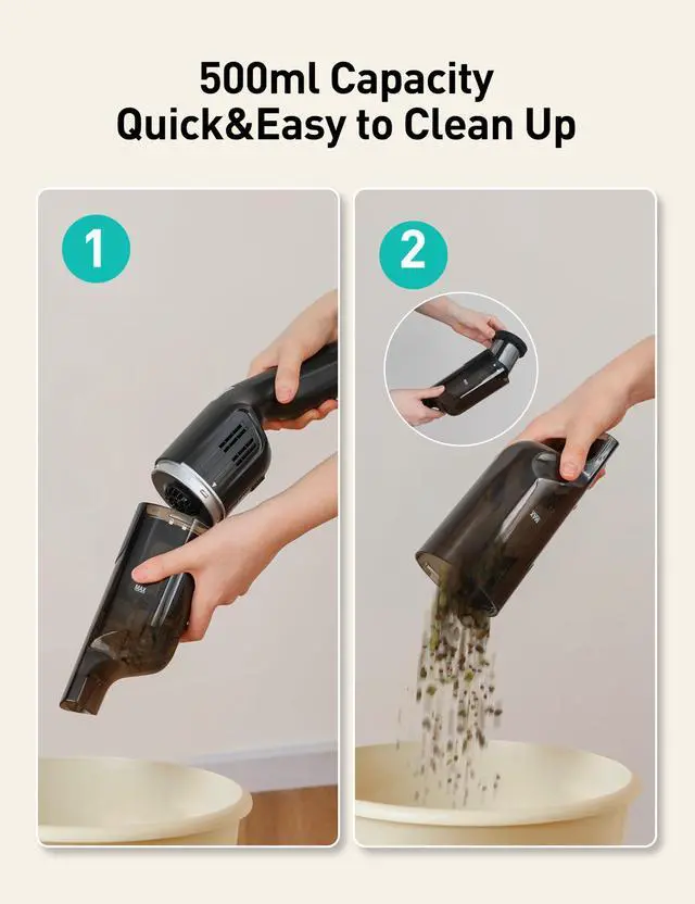 Alt view image 7 of 7 - Cordless Handheld Vacuum, 24KPA Powerful Car Vacuum, 2-Speed, 2 Charging Methods, Wireless Charger, Ergonomic Handle, Portable Rechargeable Vacuum Cleaner for Car, Home, Black Grey