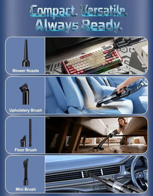 Alt view image 6 of 6 - Cordless Handheld Vacuum Cleaner, 2-in-1 Vacuum & Blower, 36000Pa Suction Brushless Motor, Car Vacuum with LED Light, Lightweight, Portable for Car, Home, Office and Outdoor Use