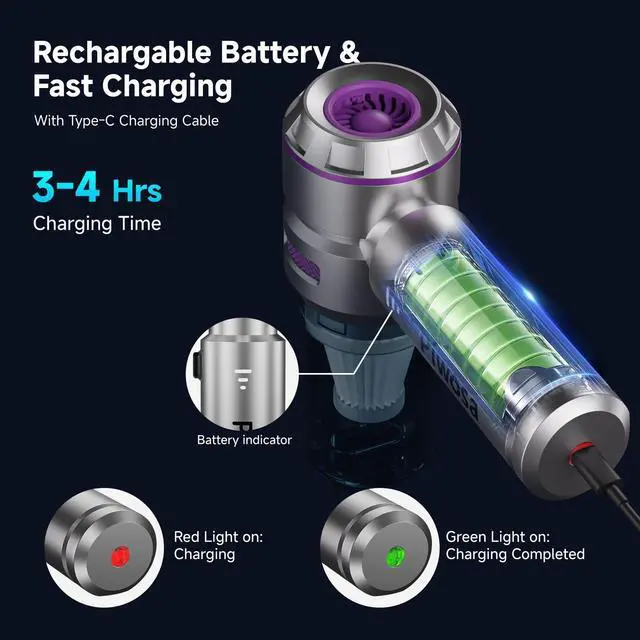 Alt view image 3 of 7 - Handheld Vacuum Cordless, Car Vacuum Cleaner with Brushless Motor, Strong Suction Vacuum & Compressed Air Dusters with LED Light, Type C Port, Wireless Mini Portable Hand Vacuum Blower for Home, Pet