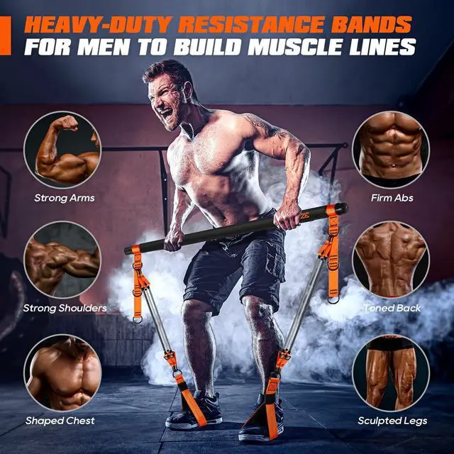 Alt view image 2 of 7 - Pilates Bar Kit with Resistance Bands, Heavy Duty Pilates Equipment for Men, Training Bands with Handles for Legs, Hip, Back, Arm, Abs, Chest, Shoulders, Portable Home Gym Workout Equipment