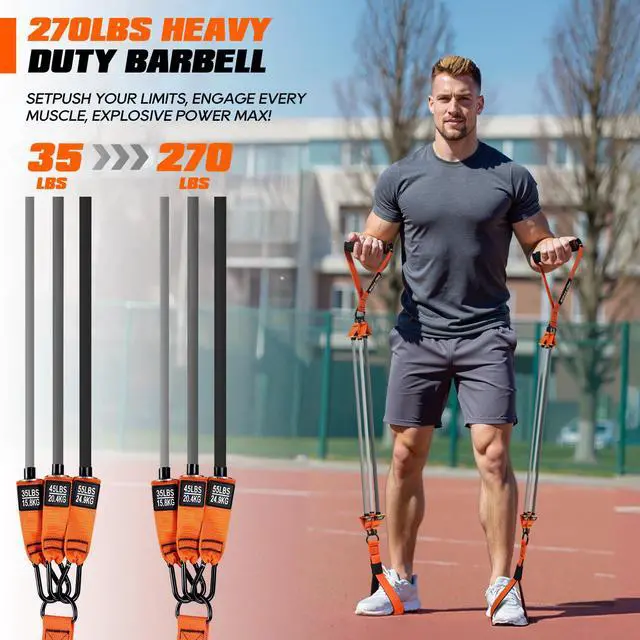 Alt view image 4 of 7 - Pilates Bar Kit with Resistance Bands, Heavy Duty Pilates Equipment for Men, Training Bands with Handles for Legs, Hip, Back, Arm, Abs, Chest, Shoulders, Portable Home Gym Workout Equipment