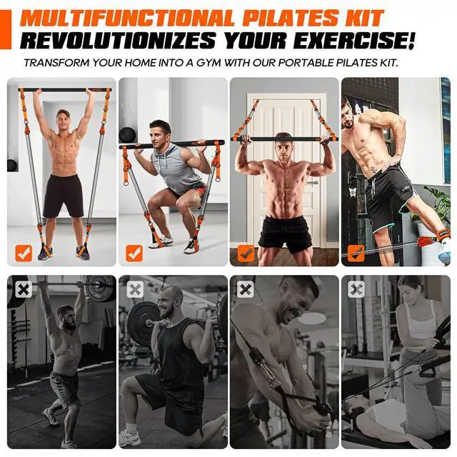 Alt view image 3 of 7 - Pilates Bar Kit with Resistance Bands, Heavy Duty Pilates Equipment for Men, Training Bands with Handles for Legs, Hip, Back, Arm, Abs, Chest, Shoulders, Portable Home Gym Workout Equipment