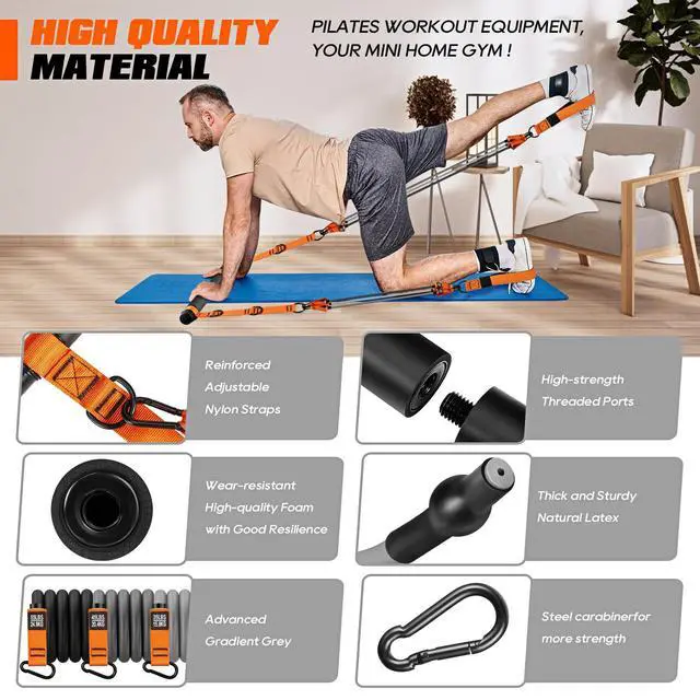Alt view image 6 of 7 - Pilates Bar Kit with Resistance Bands, Heavy Duty Pilates Equipment for Men, Training Bands with Handles for Legs, Hip, Back, Arm, Abs, Chest, Shoulders, Portable Home Gym Workout Equipment