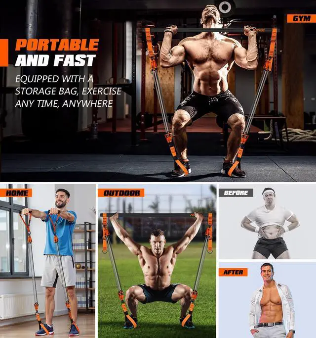 Alt view image 7 of 7 - Pilates Bar Kit with Resistance Bands, Heavy Duty Pilates Equipment for Men, Training Bands with Handles for Legs, Hip, Back, Arm, Abs, Chest, Shoulders, Portable Home Gym Workout Equipment