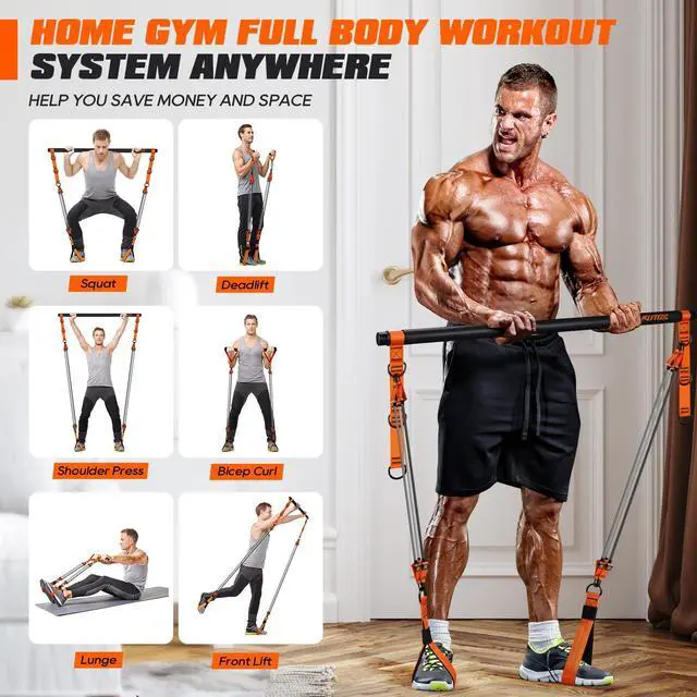 Alt view image 5 of 7 - Pilates Bar Kit with Resistance Bands, Heavy Duty Pilates Equipment for Men, Training Bands with Handles for Legs, Hip, Back, Arm, Abs, Chest, Shoulders, Portable Home Gym Workout Equipment