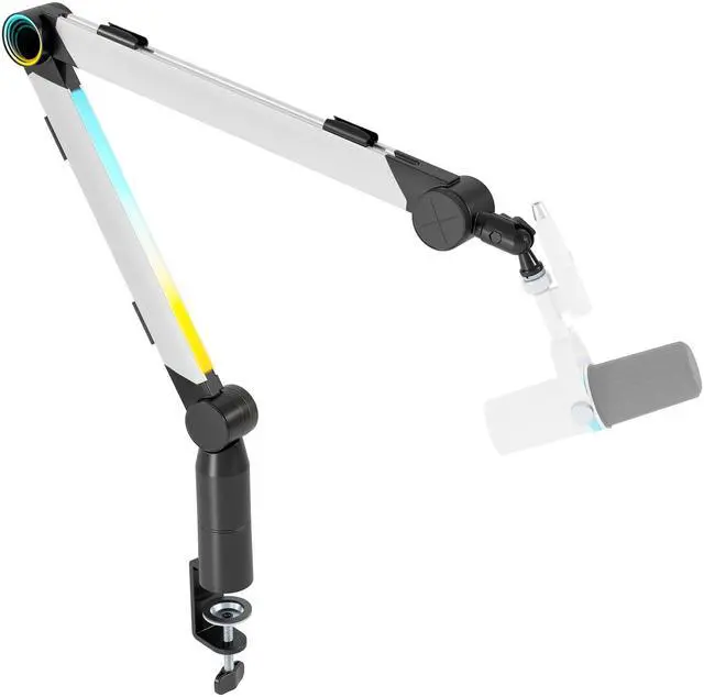 Main image of Aluminum Microphone Boom Arm with RGB Light and Volume Control, Adjustable Mic Arm Desk Mount with 3/8 to 5/8 Screw Adapter, Suspension Scissor Mic Stand for Gaming Streaming Podcasting