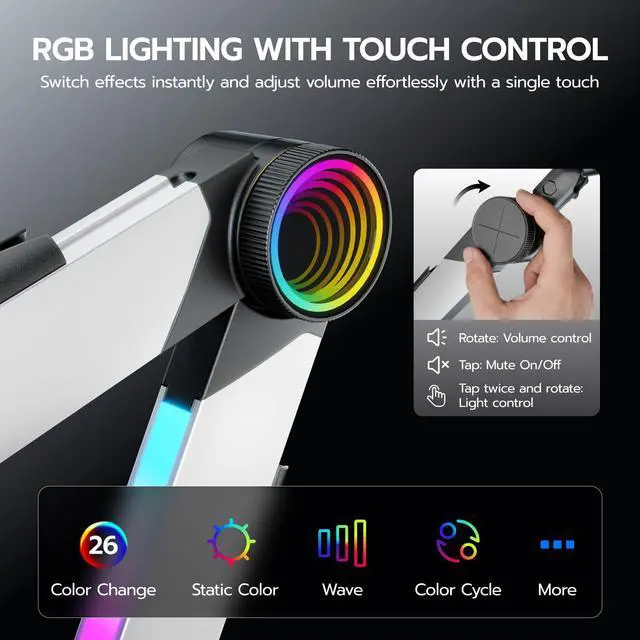 Alt view image 2 of 7 - Aluminum Microphone Boom Arm with RGB Light and Volume Control, Adjustable Mic Arm Desk Mount with 3/8 to 5/8 Screw Adapter, Suspension Scissor Mic Stand for Gaming Streaming Podcasting