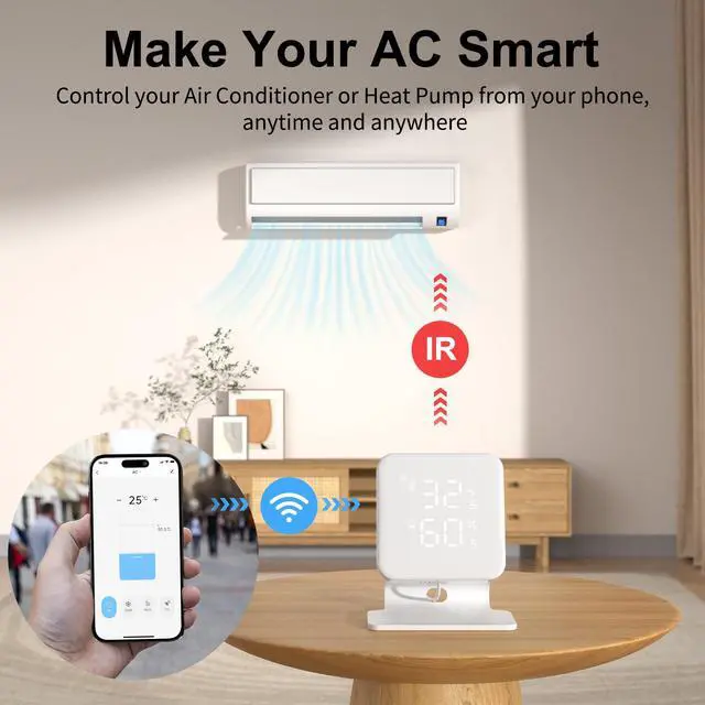 Alt view image 3 of 7 - Smart Air Conditioner & Heater Pump Controller, WiFi IR Remote Control for Mini Split AC, Portable & Window AC, Temperature and Humidity Automation Controllers, Compatible with Alexa/Google