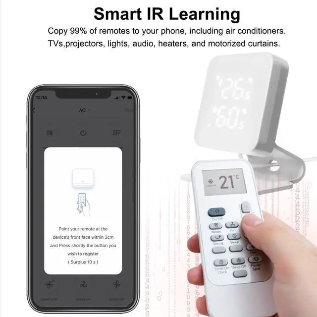Alt view image 4 of 7 - Smart Air Conditioner & Heater Pump Controller, WiFi IR Remote Control for Mini Split AC, Portable & Window AC, Temperature and Humidity Automation Controllers, Compatible with Alexa/Google