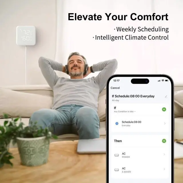 Alt view image 7 of 7 - Smart Air Conditioner & Heater Pump Controller, WiFi IR Remote Control for Mini Split AC, Portable & Window AC, Temperature and Humidity Automation Controllers, Compatible with Alexa/Google