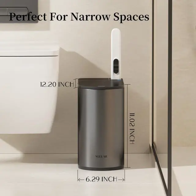 Alt view image 2 of 6 - Bathroom Trash Can with Lid - Motion Sensor Smart Garbage Bin with Toilet Brush, 2 Gallon / 7L Small Automatic Trash Can, Odor-Control for Bathroom (Grey with Toilet Brush)