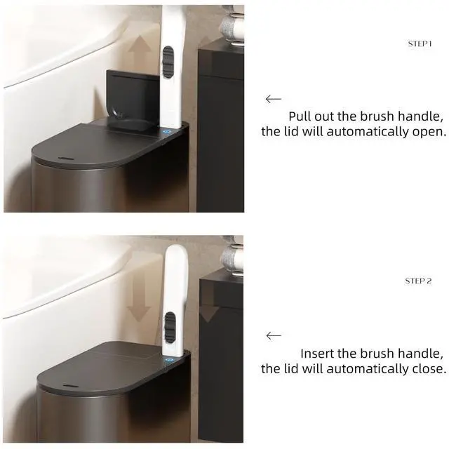 Alt view image 5 of 6 - Bathroom Trash Can with Lid - Motion Sensor Smart Garbage Bin with Toilet Brush, 2 Gallon / 7L Small Automatic Trash Can, Odor-Control for Bathroom (Grey with Toilet Brush)