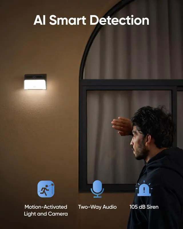 Alt view image 5 of 6 - Solar Wall Light Cam S120, Solar Security Cameras Wireless Outdoor, Camera, Forever Power, Motion Activated Light, AI Detection, IP65 Waterproof, Spotlight, No Monthly Fee