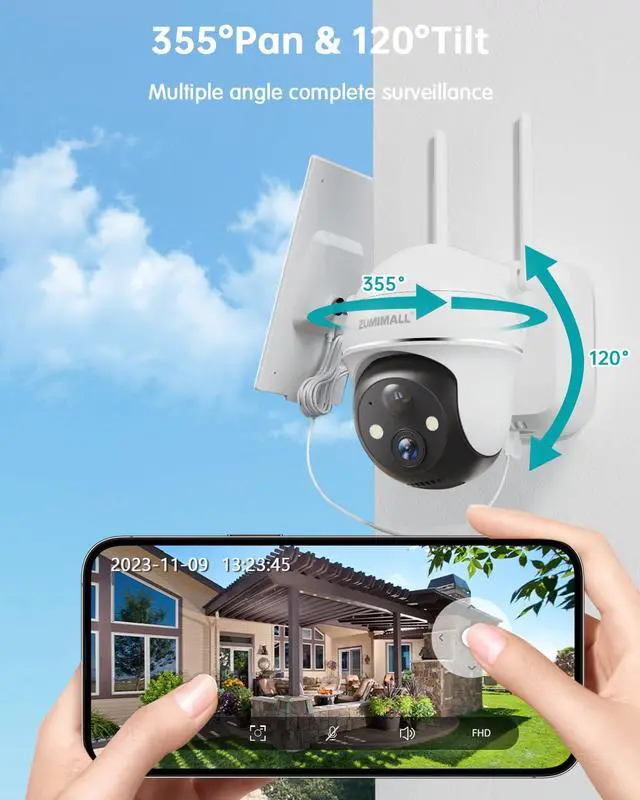 Alt view image 2 of 7 - Solar Security Cameras Wireless Outdoor, 360° View Outdoor Camera Wireless Solar Powered,2.4G WiFi2K/3MP Color Night Vision,2-Way Talk, PIR Motion Alert, Cloud Storage, Work with Alexa