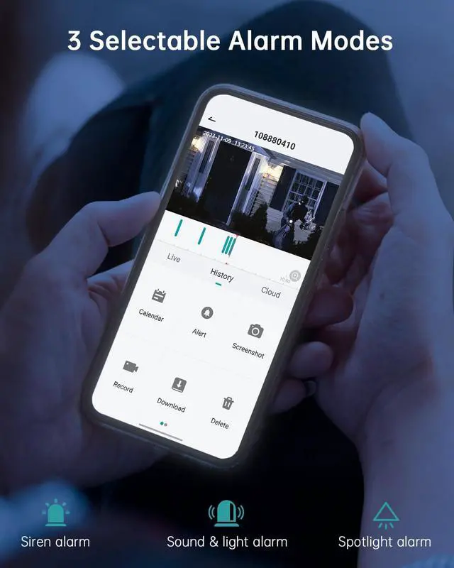 Alt view image 4 of 7 - Solar Security Cameras Wireless Outdoor, 360° View Outdoor Camera Wireless Solar Powered,2.4G WiFi2K/3MP Color Night Vision,2-Way Talk, PIR Motion Alert, Cloud Storage, Work with Alexa