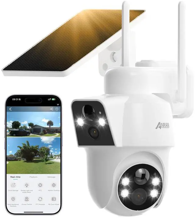 Main image of Dual-Lens Solar Security Camera, 3MP Wireless Outdoor Camera for Home Security, 100% Wire-Free with Solar Panel, Color Night Vision, Motion Detection, 2.4GHz WiFi, IP66 Weatherproof